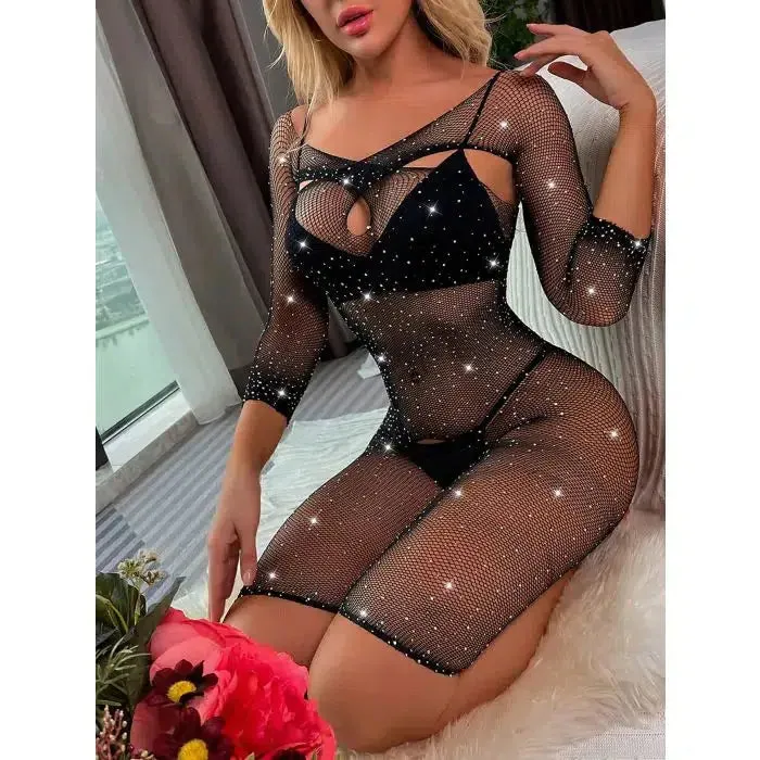 Snapshot Snapshot partytime Mini Jurkje met Strass Steentjes One Size Zwart Female Sex Toys