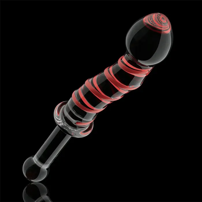 Anal 89 inch Red Textured Glass Dildo with Plug Handle Lovetoyshub