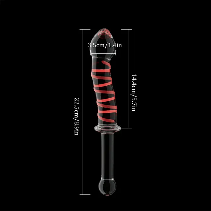 Anal | 8.9 inch Red Textured Glass Dildo with Plug Handle - Lovetoyshub