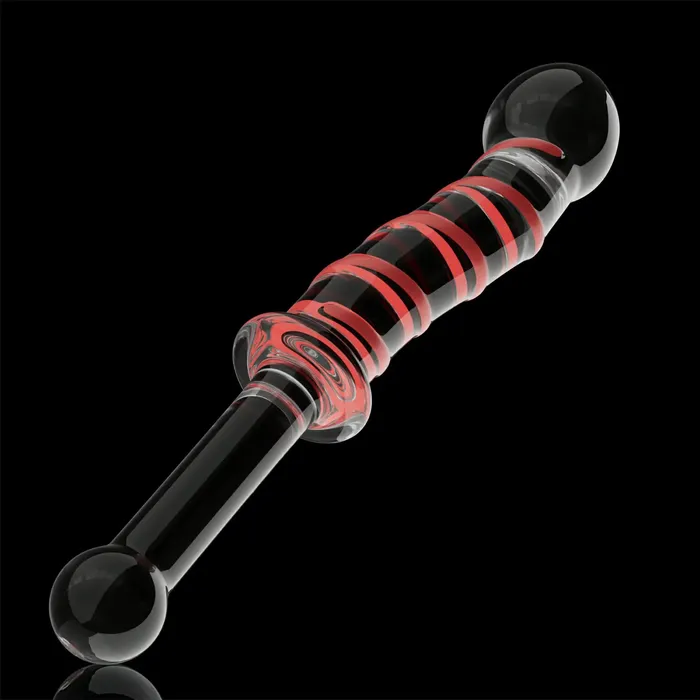 Anal | 8.9 inch Red Textured Glass Dildo with Plug Handle - Lovetoyshub