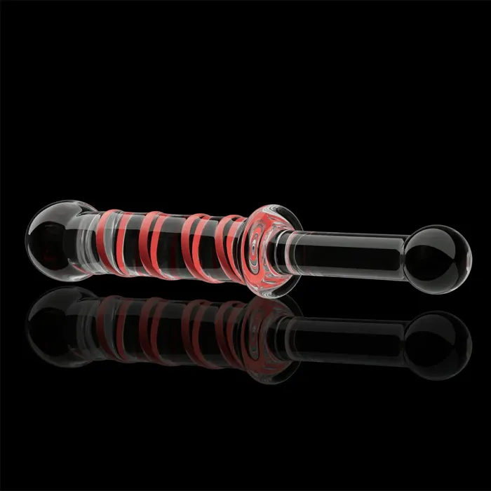 Anal | 8.9 inch Red Textured Glass Dildo with Plug Handle - Lovetoyshub
