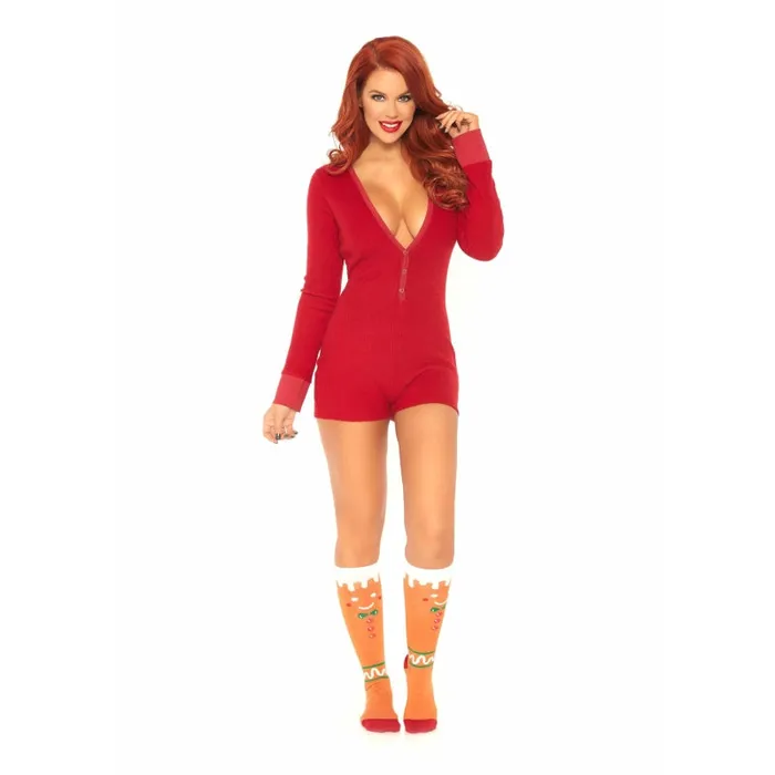Leg Avenue Anal Brushed Rib Romper Medium Large Red