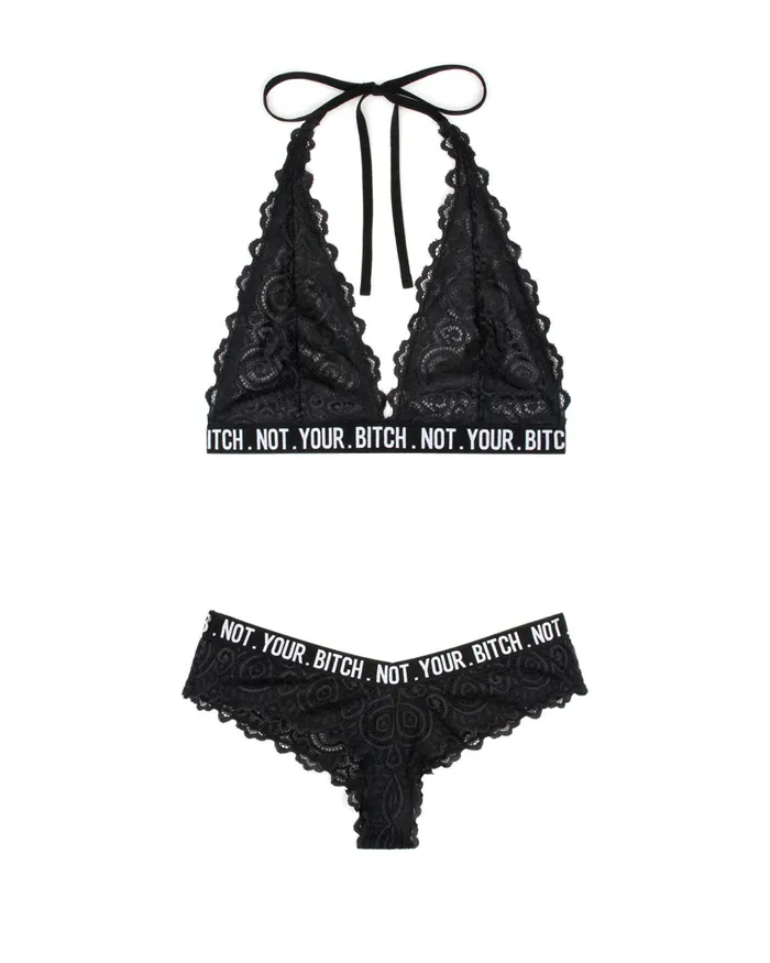 Not Your Bitch Bralette and Cheeky Panty Set - Black - Med/Large | Fantasy Lingerie Anal Not Your Bitch Bralette and Cheeky Panty Set - Black - Med/Large | Fantasy Lingerie Anal