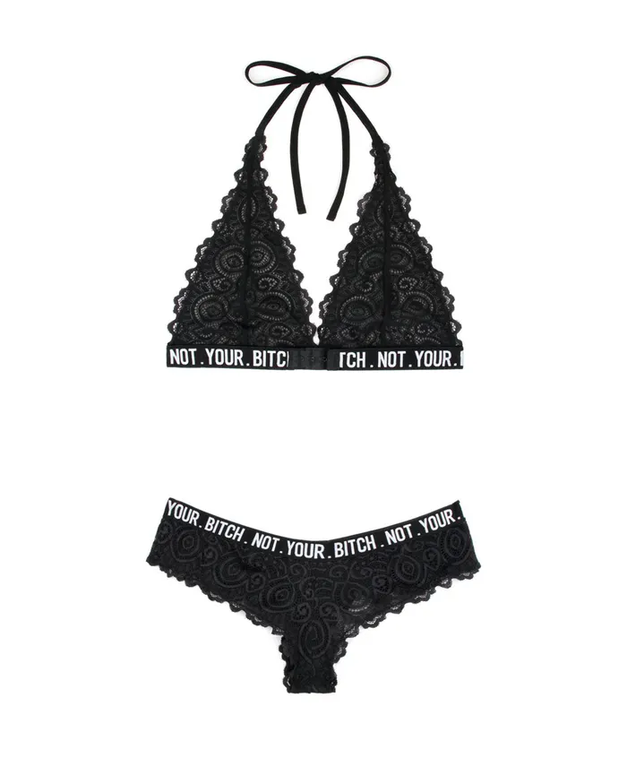 Not Your Bitch Bralette and Cheeky Panty Set - Black - Med/Large | Fantasy Lingerie Anal Not Your Bitch Bralette and Cheeky Panty Set - Black - Med/Large | Fantasy Lingerie Anal