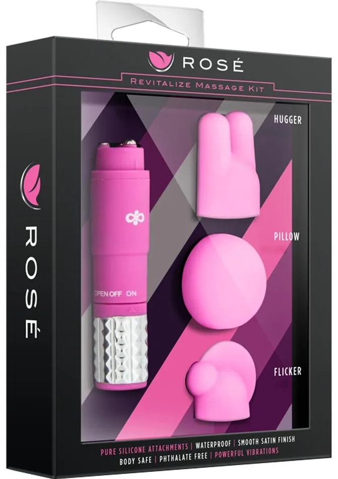 Couples Rose Revitalize Massage Kit with Silicone Attachments Rose