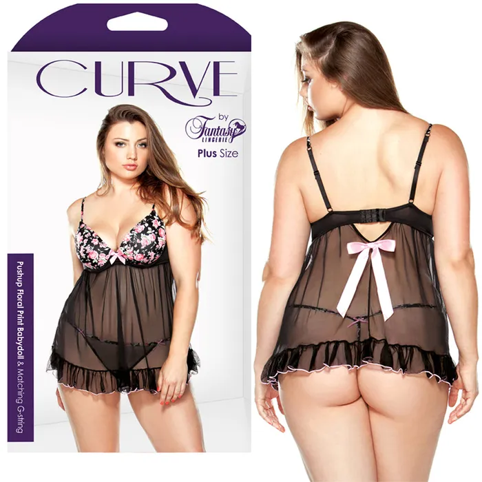 Curve Floral Babydoll G BlackPink 3X4X Fantasy Lingerie Vibrators