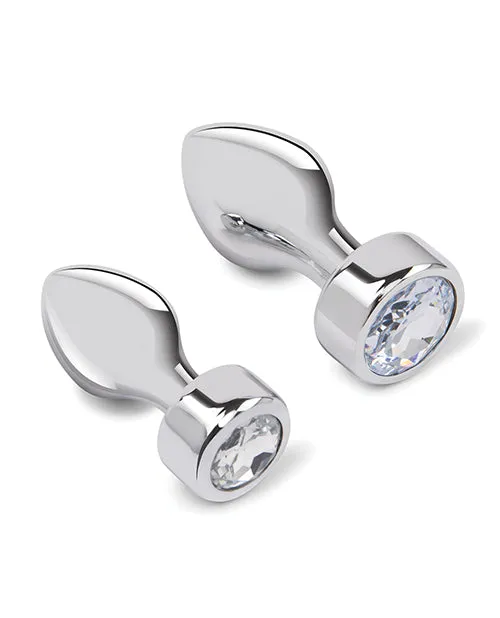 Electric Eel INC Anal Gemsations 2 pc 325 37 Tapered Bling Bling Metal Butt Plug Training Set Silver