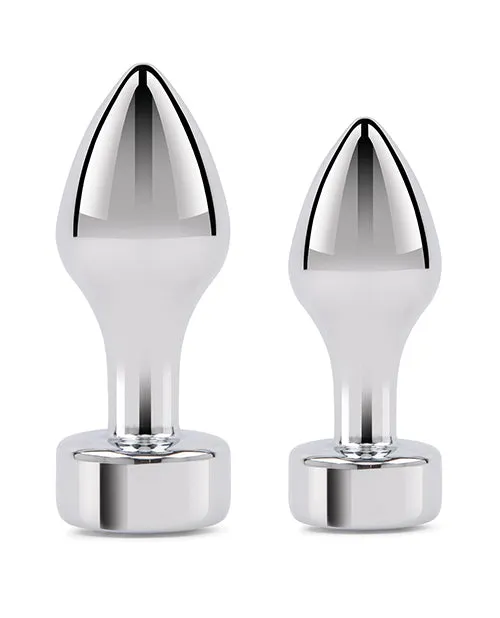 Electric Eel INC Anal Gemsations 2 pc 325 37 Tapered Bling Bling Metal Butt Plug Training Set Silver