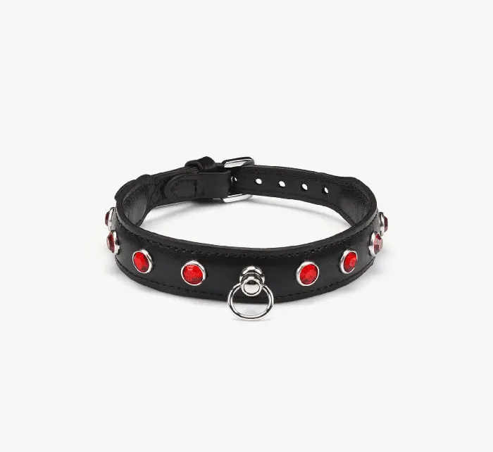 Liebe Seele Restraints Premium Leather Choker with Red Gems by Liebe Seele