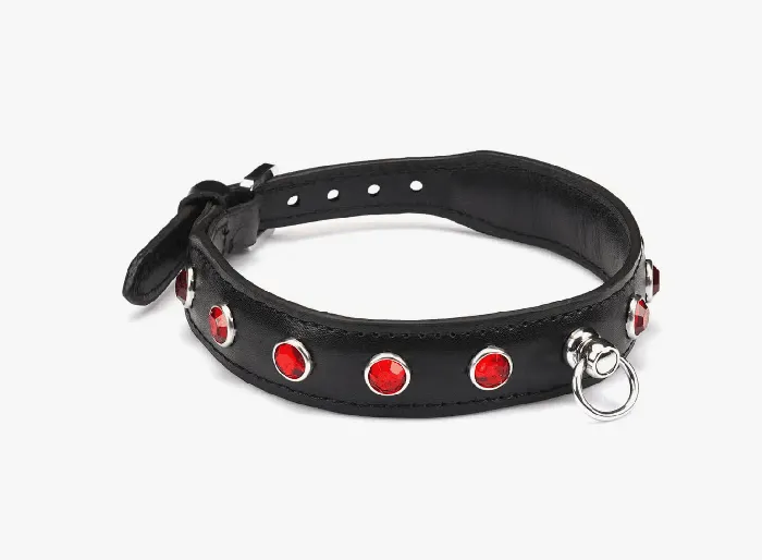 Liebe Seele Restraints Premium Leather Choker with Red Gems by Liebe Seele
