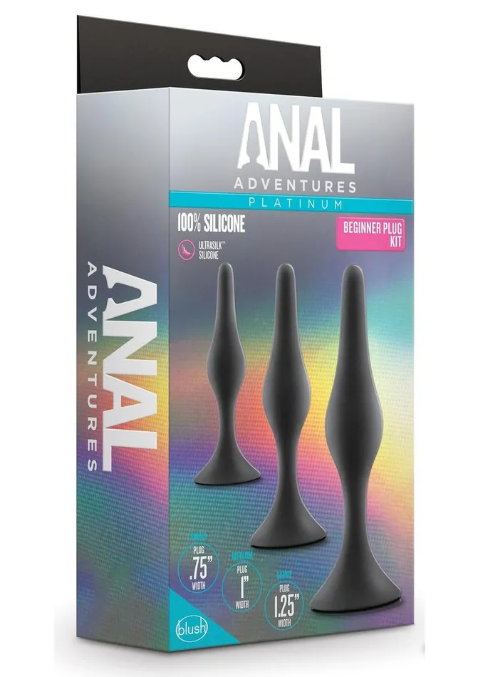 Male Sex Toys Anal Adventures Anal Adventures Platinum Silicone Beginner Plug Kit