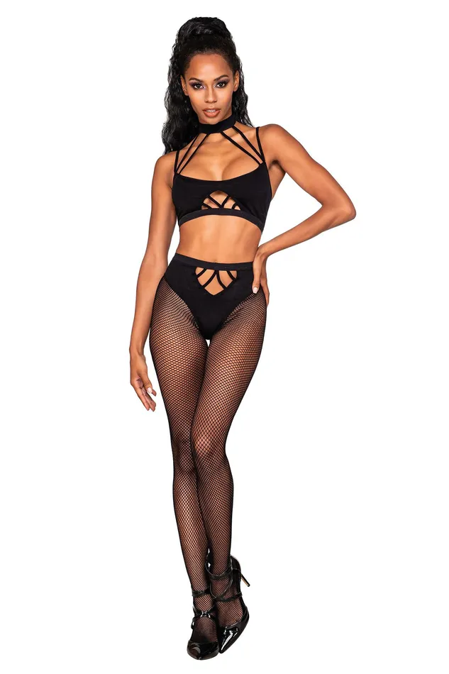 Bralette and Pantyhose One Size Black Dreamgirl Bodystockings Playsuits