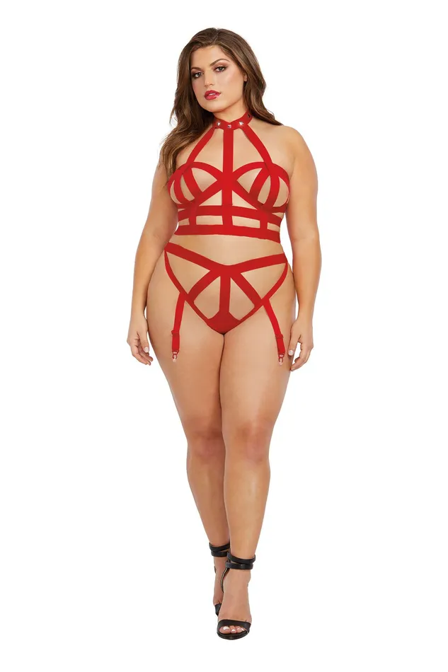 Dreamgirl Female Sex Toys Bralette and Garter Panty Queen Size Rouge