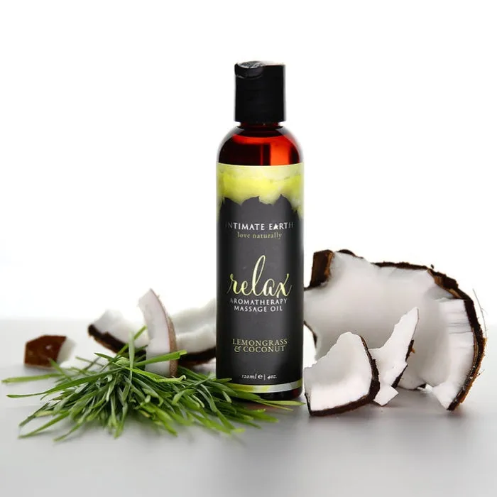 Intimate Earth Massage Oil Relax Lemongrass Coconut 120ml PAR Couples