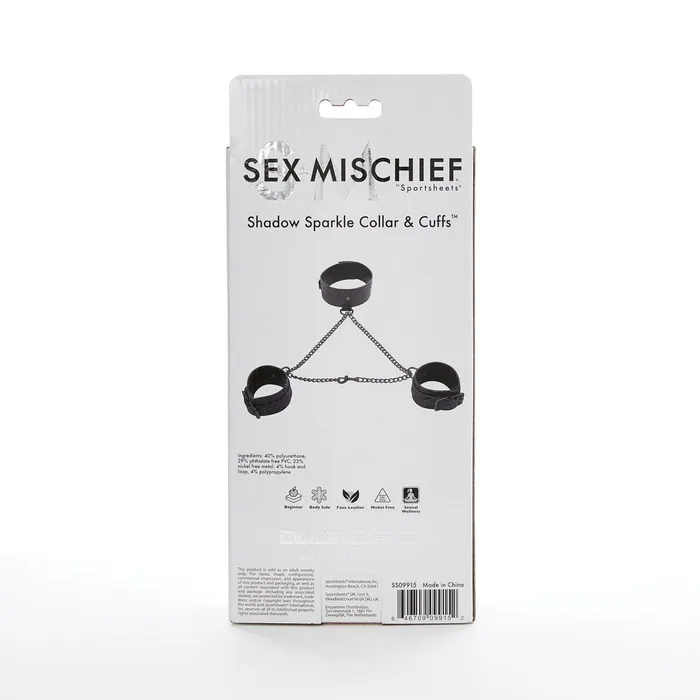 Sex Mischief Shadow Sparkle Collar Cuffs Set Sport Sheets Female Sex Toys