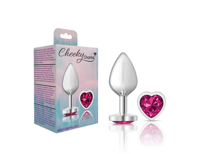 Cheeky Charms Silver Metal Butt Plug Heart Bright Pink Medium Viben Anal