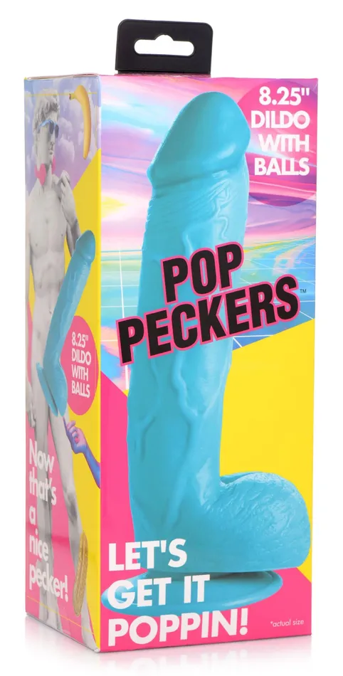 XR Brands Pop Peckers Dildos Pop Pecker 825 Inch Dildo With Balls Blue