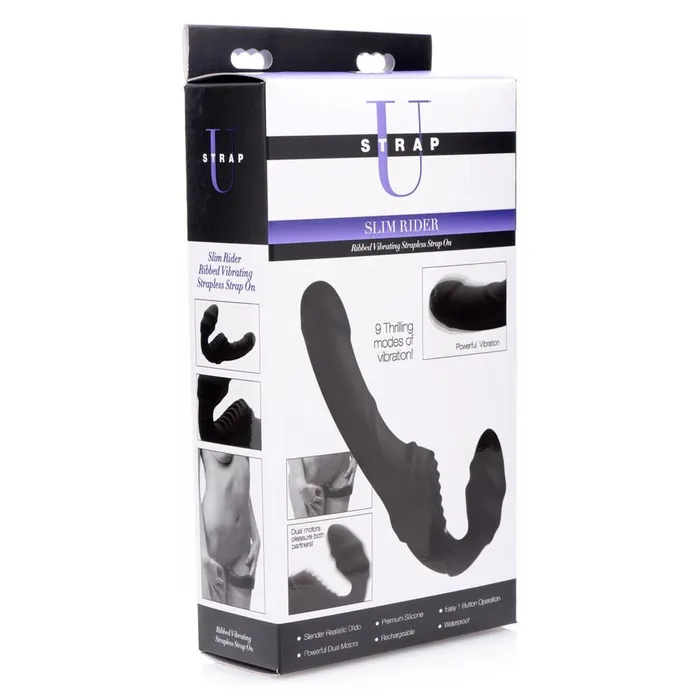 XR Brands Strap U Female Sex Toys Slim Rider Ribbed Vibrating Silicone Strapless StrapOn XR Brands Strap U Female Sex Toys Slim Rider Ribbed Vibrating Silicone Strapless StrapOn