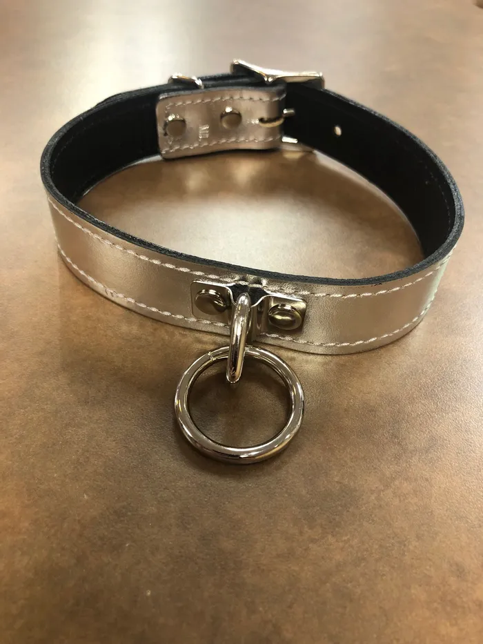 Male Sex Toys Kookie Intl Metallic Silver Leather 1 Collar with ORing