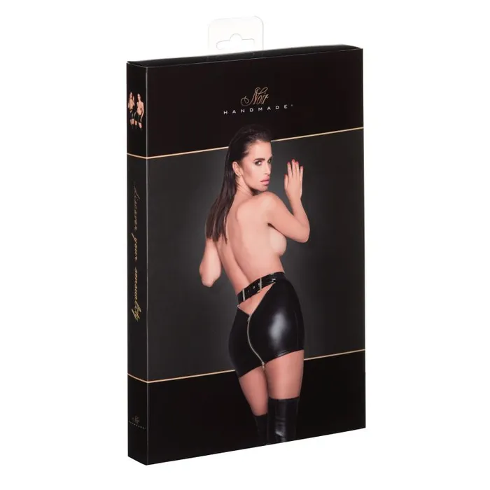 Open Back Mini Skirt w Golden Zippers Noir Female Sex Toys