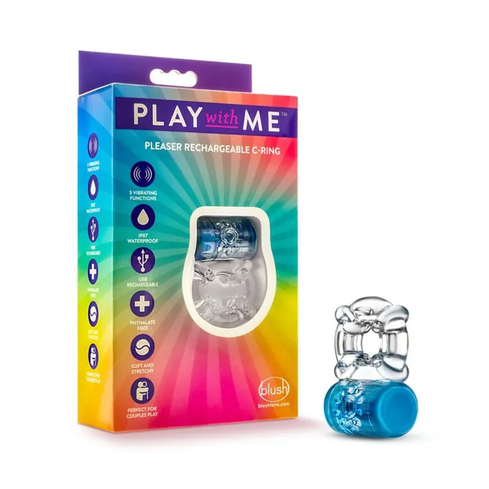 Play with Me Pleaser Rechargeable C Ring Blue Play With Me Couples