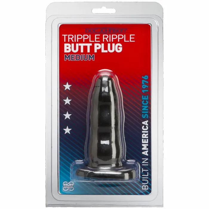 Anal Triple Ripple Butt Plug Blk Medium Doc Johnson Novelties