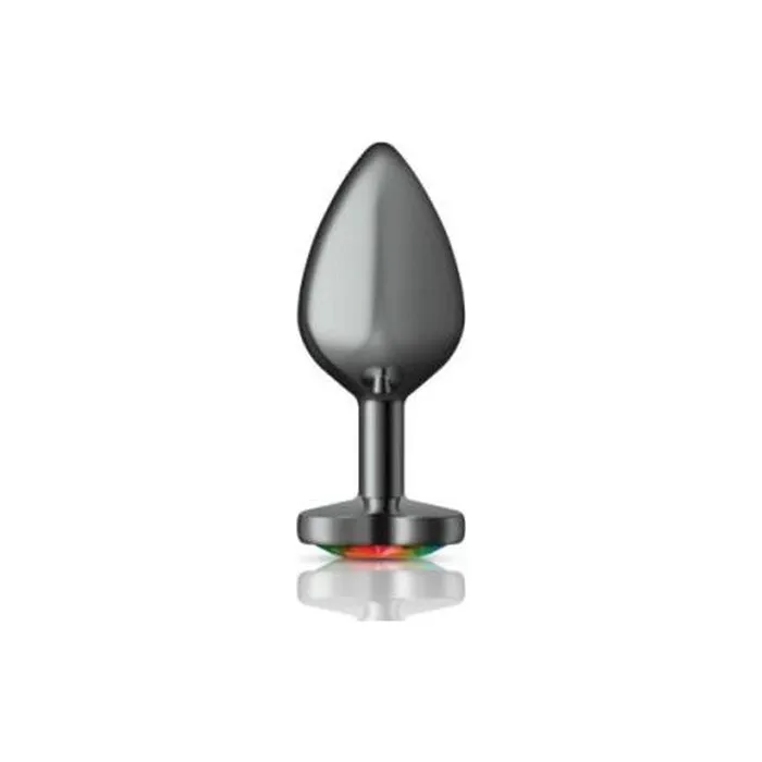 Anal Vibrant Vibes Australia Quality Sex Toys Great Prices Cheeky Charms Gunmetal Butt Plug w Heart Rainbow Jewel Medium