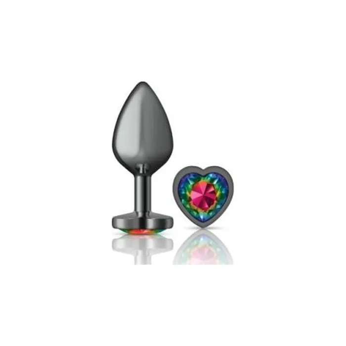 Anal Vibrant Vibes Australia Quality Sex Toys Great Prices Cheeky Charms Gunmetal Butt Plug w Heart Rainbow Jewel Medium