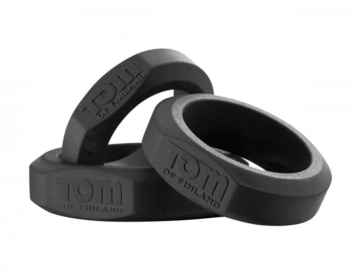 Male Sex Toys XR Brands Tom of Finland 3 Piece Cock Ring Set Silicone