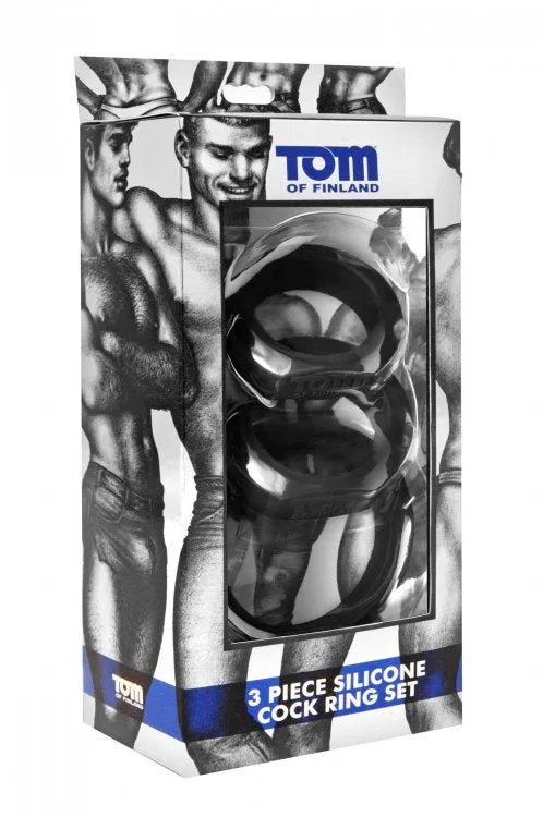 Male Sex Toys XR Brands Tom of Finland 3 Piece Cock Ring Set Silicone