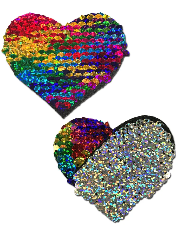 Pastease Anal Pastease Rainbow Silver Glitter Color Changing Sequin Heart Nipple Pasties