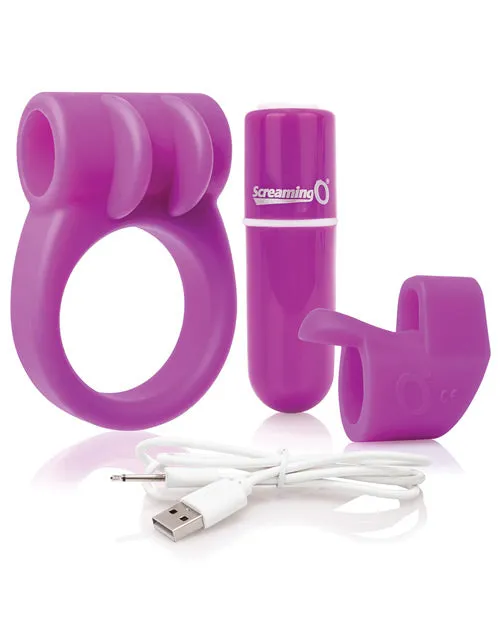 Screaming O Male Sex Toys Screaming O Charged Combo 1 WC Ring Finger Sleeve Purple