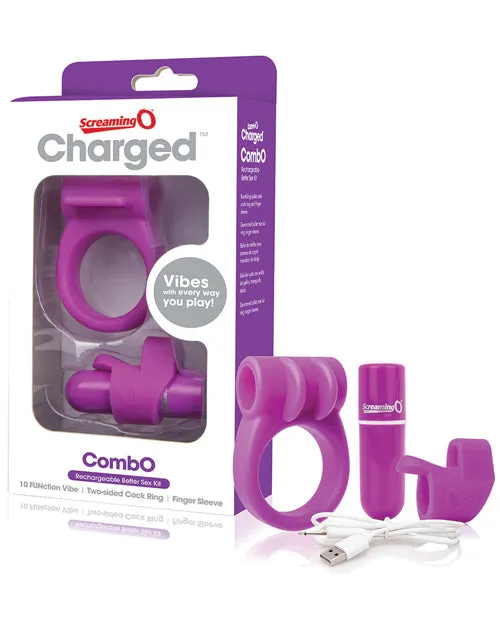 Screaming O Male Sex Toys Screaming O Charged Combo 1 WC Ring Finger Sleeve Purple