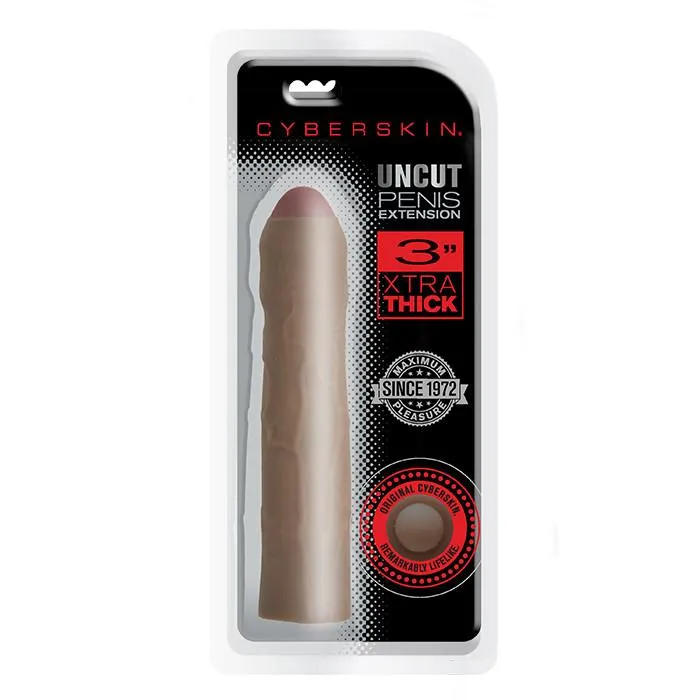 Topco Male Sex Toys Cyberskin 3 Xtra Thick Uncut Penis Extension Dark 