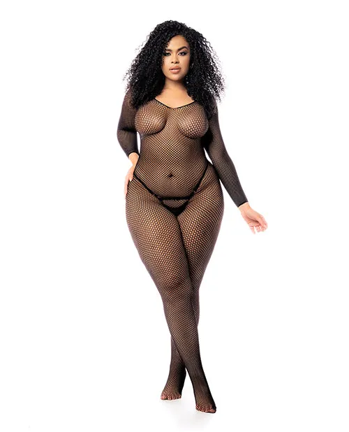 Anal Long Sleeved All Over Fishnet Body Stocking Black Mapale