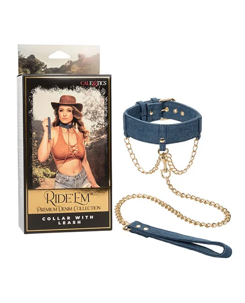 CalExotics Vibrators Ride em Premium Denim Collection Collar Wleash