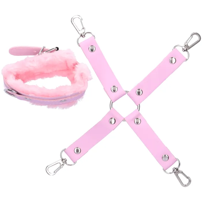 Couples Dark Amour Hog Tie Restraint With Faux Fur Cuffs