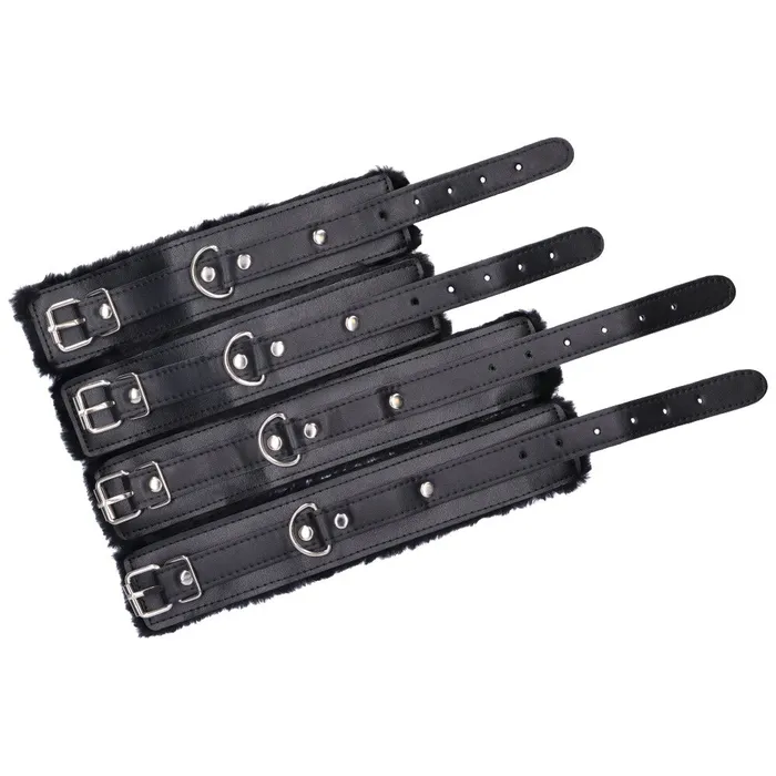 Couples Dark Amour Hog Tie Restraint With Faux Fur Cuffs