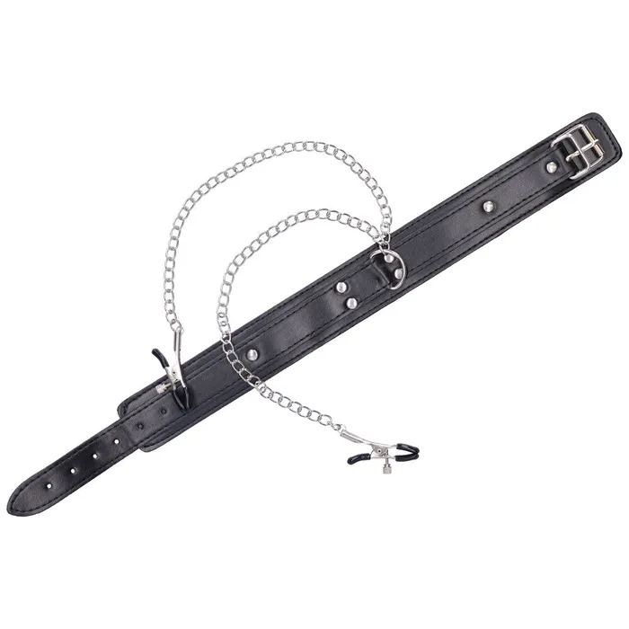 Dark Amour Female Sex Toys Black Collar with Nipple Clamps