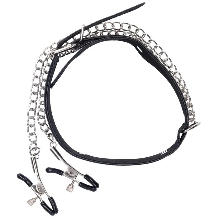 Dark Amour Female Sex Toys Black Collar with Nipple Clamps
