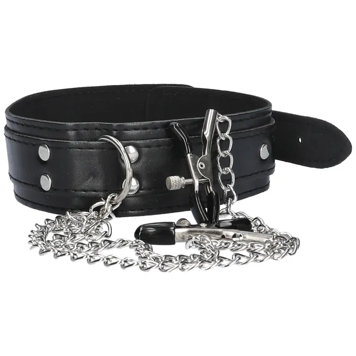 Dark Amour Female Sex Toys Black Collar with Nipple Clamps