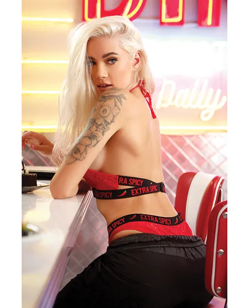 Fantasy Lingerie Vibrators Vibes Extra Spicy Halter Bralette Cheeky Panty Chili Red Sm