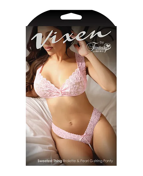 Fantasy Lingerie Vibrators Vixen Sweetest Thing Lace Bralette Pearl Gstring Panty Light Pink Fantasy Lingerie Vibrators Vixen Sweetest Thing Lace Bralette Pearl Gstring Panty Light Pink