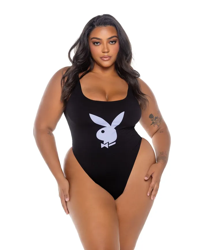Playboy Scoop Neck Teddy wThong Back Bunny Logo BlackLavender Roma Costume Vibrators
