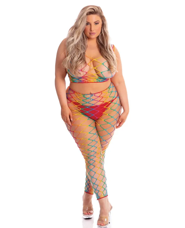 Rene Rofe Pink Lipstick Roy G Biv 2 pc Bodystocking Rainbow QN Vibrators
