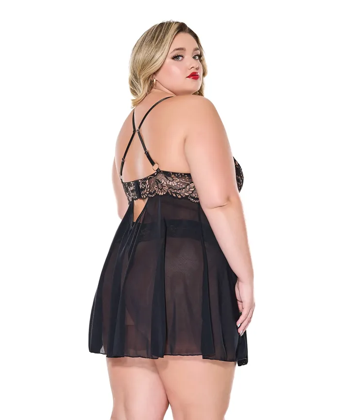 Vibrators Coquette Lace and Mesh Underwire Babydoll wThong BlackRose Gold 1X2X Vibrators Coquette Lace and Mesh Underwire Babydoll wThong BlackRose Gold 1X2X