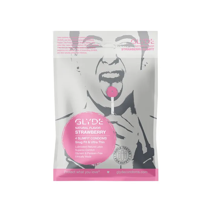 Vibrators Glyde Slimfit Organic Strawberry Condoms 4pk Glyde